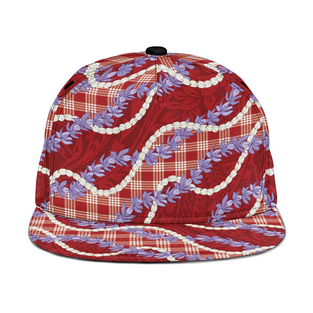 Red Hawaii Palaka Honohono Pikake Snapback Cap Hawaiian Orchid Lei Polynesian Pattern - Polynesian Pride