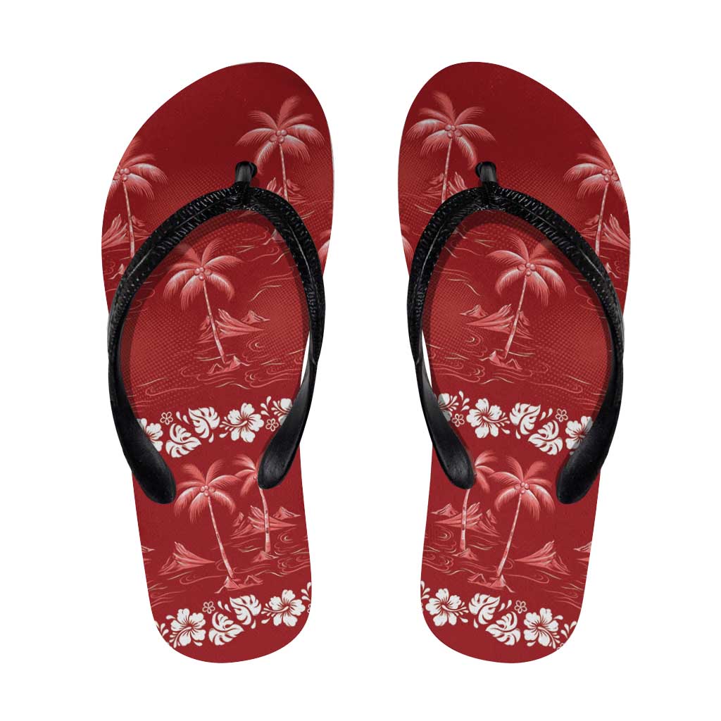 Red Hawaii Palm Tree Hibiscus Flip Flops Fantasy Summer Vibe LT01 Red - Polynesian Pride