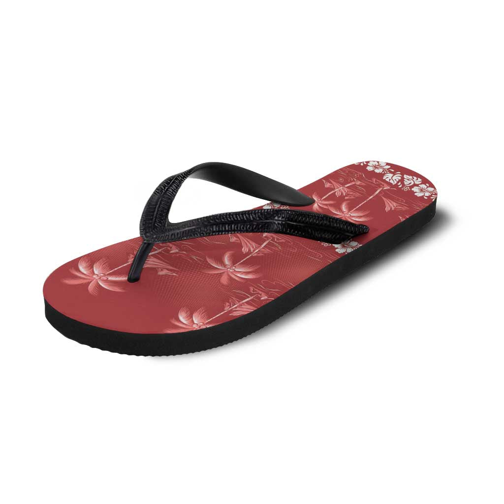 Red Hawaii Palm Tree Hibiscus Flip Flops Fantasy Summer Vibe LT01 - Polynesian Pride