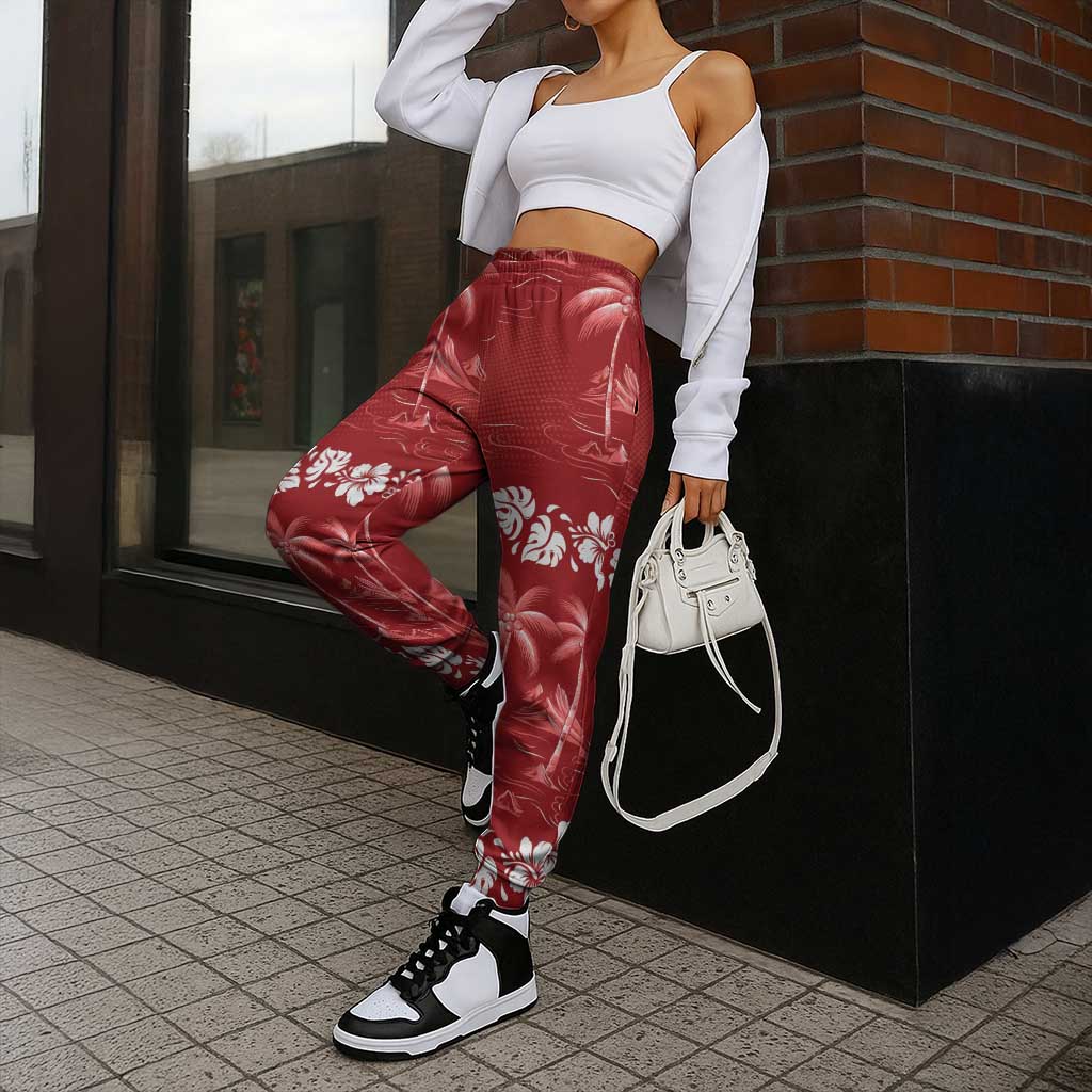 Red Hawaii Palm Tree Hibiscus Jogger Pants Fantasy Summer Vibe LT01 - Polynesian Pride