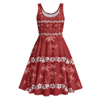 Red Hawaii Palm Tree Hibiscus Midi Dress Fantasy Summer Vibe LT01 Red - Polynesian Pride