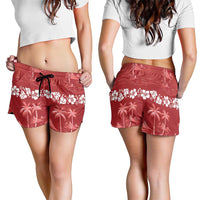 Red Hawaii Palm Tree Hibiscus Shorts for Women Fantasy Summer Vibe LT01 - Polynesian Pride