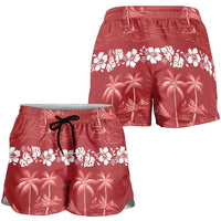 Red Hawaii Palm Tree Hibiscus Shorts for Women Fantasy Summer Vibe LT01 - Polynesian Pride