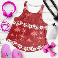 Red Hawaii Palm Tree Hibiscus Women Racerback Tank Fantasy Summer Vibe LT01 Red - Polynesian Pride