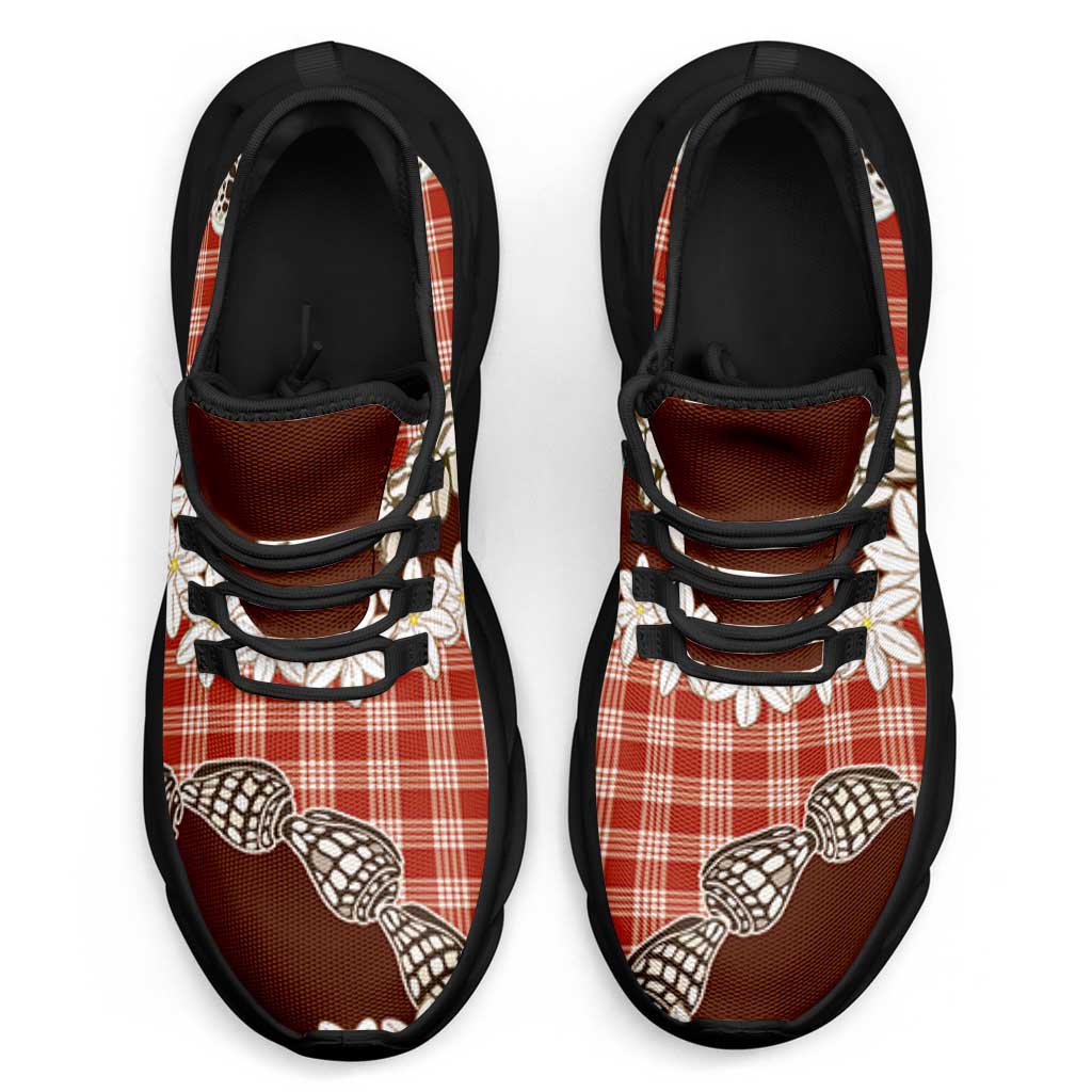 Red Hawaii Tiare and Shell Lei Clunky Sneakers Hawaiian Palaka Luxury Vibes - Polynesian Pride