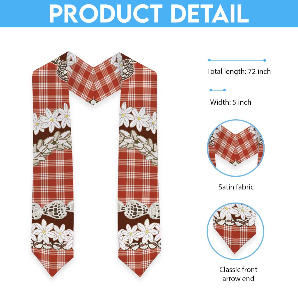 Red Hawaii Tiare and Shell Lei Graduation Stole Hawaiian Palaka Luxury Vibes - Polynesian Pride