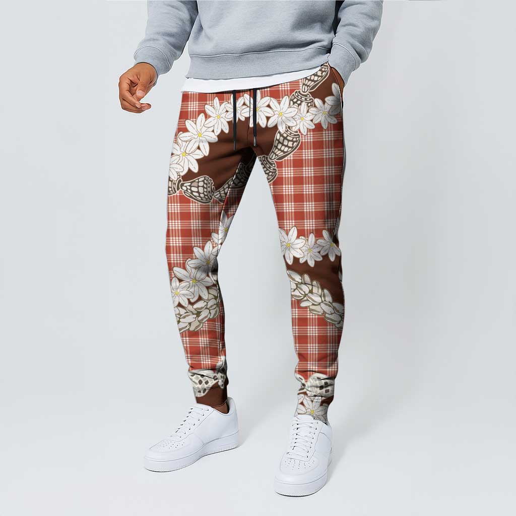 Red Hawaii Tiare and Shell Lei Jogger Pants Hawaiian Palaka Luxury Vibes - Polynesian Pride