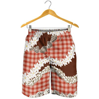 Red Hawaii Tiare and Shell Lei Shorts for Men Hawaiian Palaka Luxury Vibes - Polynesian Pride