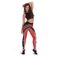 Red Niho Taniwha Mix Poutama Leggings Unique Taniko Aotearoa - Polynesian Pride