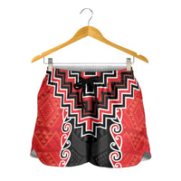 Red Niho Taniwha Mix Poutama Shorts for Women Unique Taniko Aotearoa - Polynesian Pride