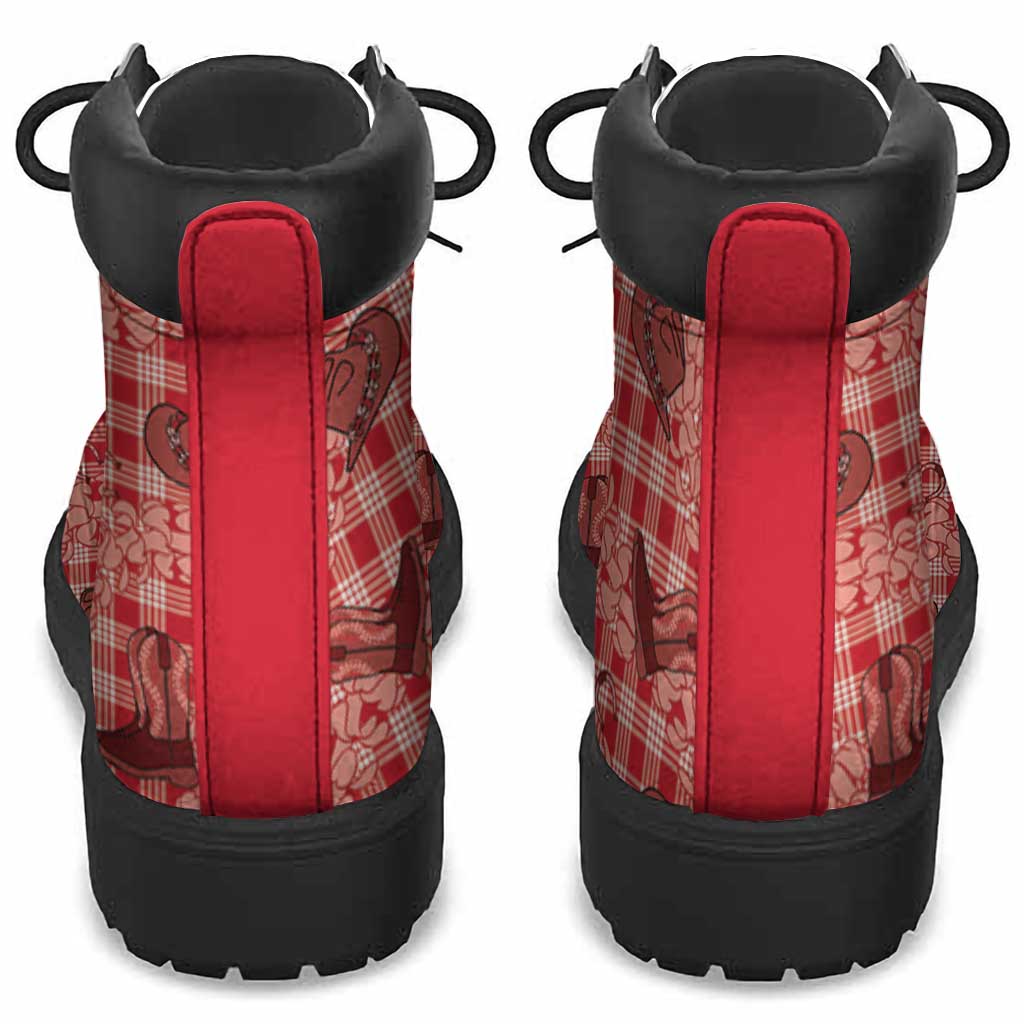 Red Palaka Hawaii Cowboy All Season Boots Puakenikeni Lei Paniolo Papale Seamless Vibes - Polynesian Pride