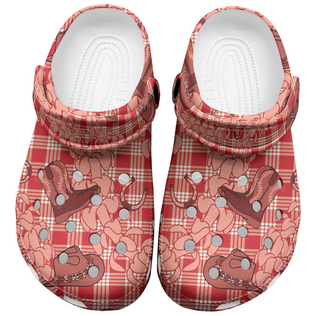 Red Palaka Hawaii Cowboy Clogs Shoes Puakenikeni Lei Paniolo Papale Seamless Vibes