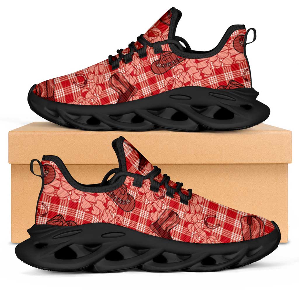 Red Palaka Hawaii Cowboy Clunky Sneakers Puakenikeni Lei Paniolo Papale Seamless Vibes - Polynesian Pride