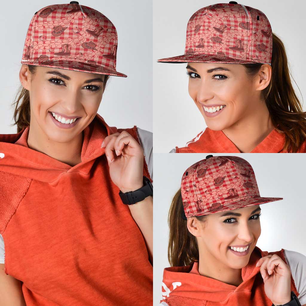Red Palaka Hawaii Cowboy Snapback Cap Puakenikeni Lei Paniolo Papale Seamless Vibes - Polynesian Pride