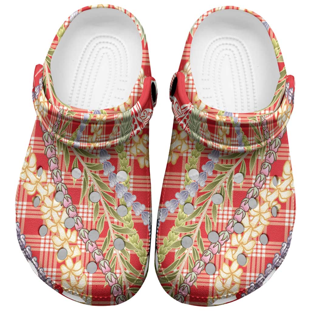 Red Palaka Hawaii Leis Clogs Shoes Hawaiian-plaid Elegant Tropical Vibes - Polynesian Pride