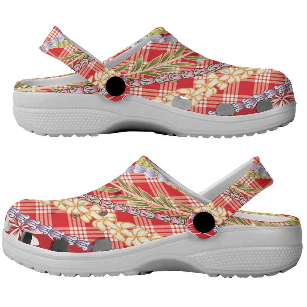 Red Palaka Hawaii Leis Clogs Shoes Hawaiian-plaid Elegant Tropical Vibes - Polynesian Pride