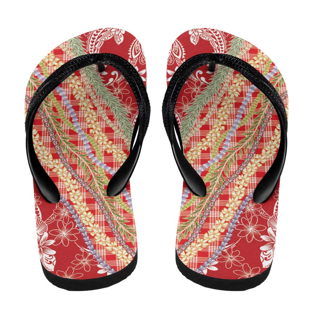 Red Palaka Hawaii Leis Flip Flops Hawaiian-plaid Elegant Tropical Vibes - Polynesian Pride