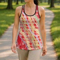 Red Palaka Hawaii Leis Hollow Tank Top Hawaiian-plaid Elegant Tropical Vibes - Polynesian Pride