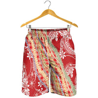 Red Palaka Hawaii Leis Shorts for Men Hawaiian-plaid Elegant Tropical Vibes - Polynesian Pride