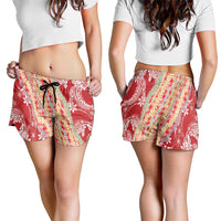 Red Palaka Hawaii Leis Shorts for Women Hawaiian-plaid Elegant Tropical Vibes - Polynesian Pride