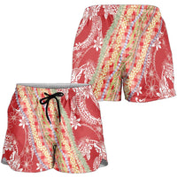 Red Palaka Hawaii Leis Shorts for Women Hawaiian-plaid Elegant Tropical Vibes - Polynesian Pride
