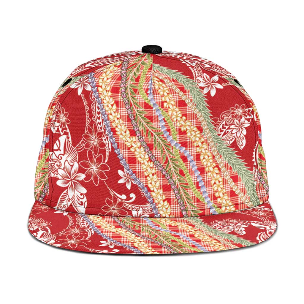 Red Palaka Hawaii Leis Snapback Cap Hawaiian-plaid Elegant Tropical Vibes - Polynesian Pride