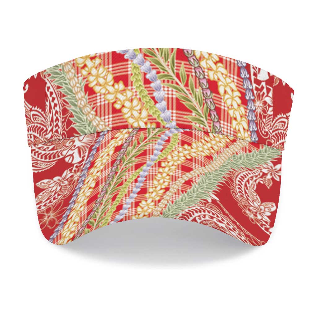 Red Palaka Hawaii Leis Sun Visor Cap Hawaiian-plaid Elegant Tropical Vibes
