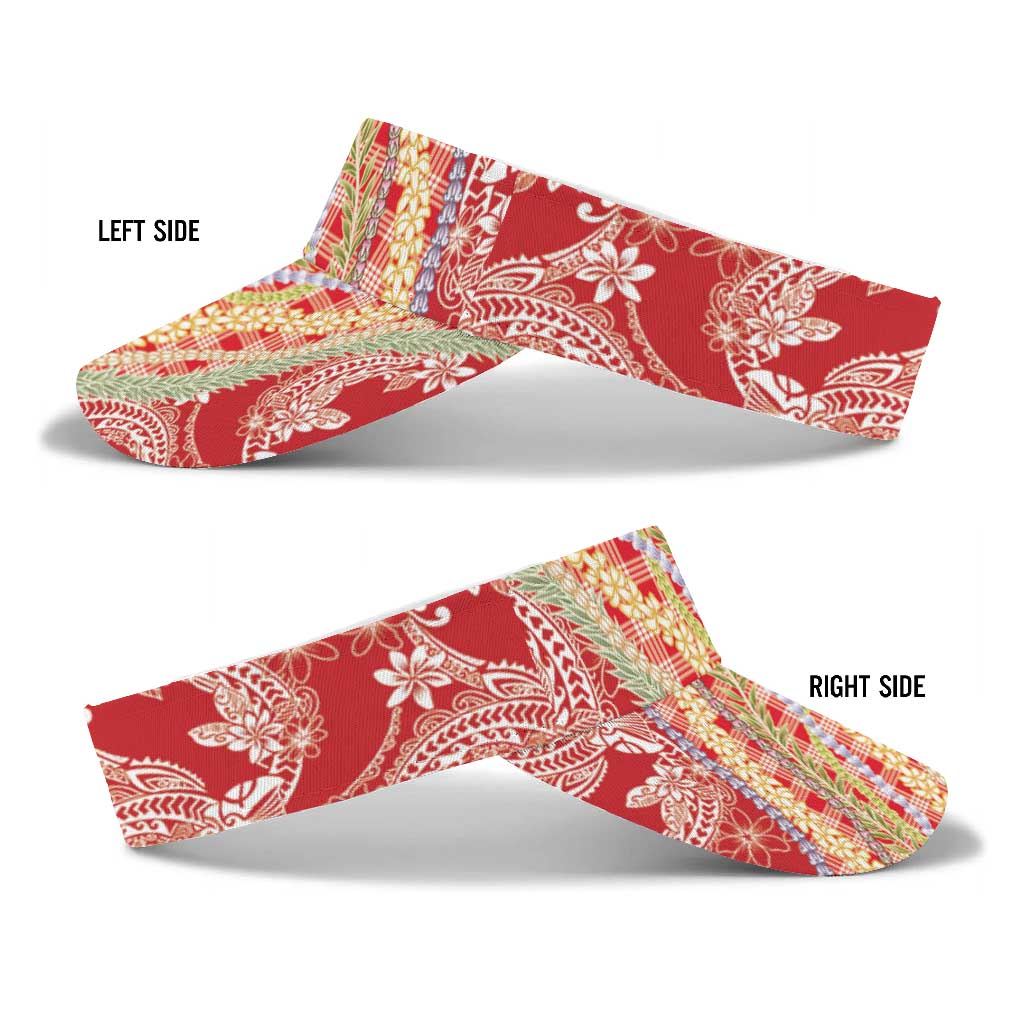Red Palaka Hawaii Leis Sun Visor Cap Hawaiian-plaid Elegant Tropical Vibes