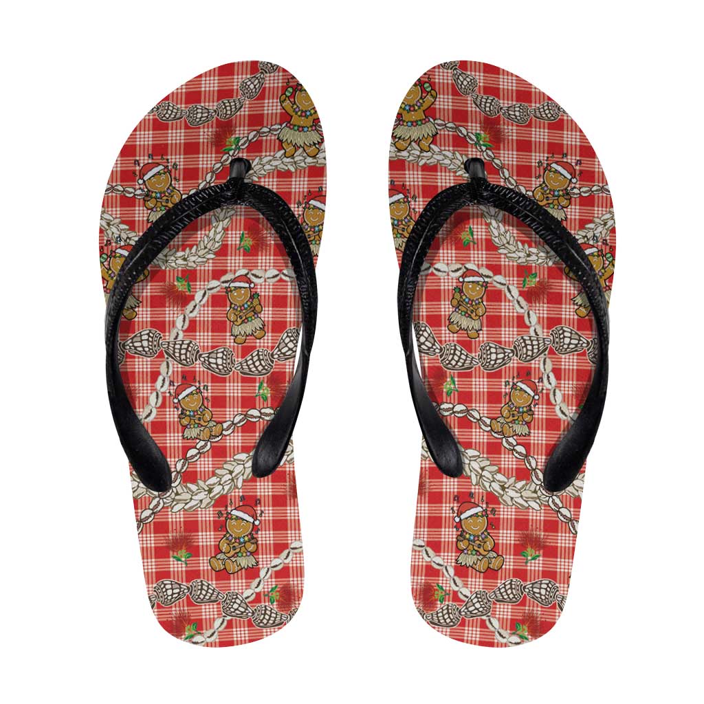 Red Palaka Hawaii Mele Kalikimaka Flip Flops Ohia Lehua Shell Leis Funny Gingerbread Santa - Polynesian Pride