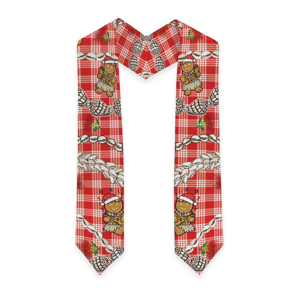 Red Palaka Hawaii Mele Kalikimaka Graduation Stole Ohia Lehua Shell Leis Funny Gingerbread Santa - Polynesian Pride