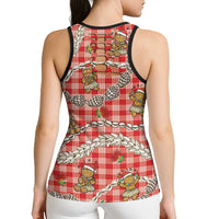 Red Palaka Hawaii Mele Kalikimaka Hollow Tank Top Ohia Lehua Shell Leis Funny Gingerbread Santa - Polynesian Pride