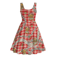 Red Palaka Hawaii Mele Kalikimaka Midi Dress Ohia Lehua Shell Leis Funny Gingerbread Santa - Polynesian Pride