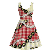 Red Palaka Hawaii Midi Dress Kukui Nut Pikake Lei Hawaiian Tapa Pattern - Polynesian Pride