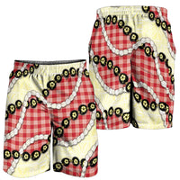 Red Palaka Hawaii Shorts for Men Kukui Nut Pikake Lei Hawaiian Tapa Pattern - Polynesian Pride
