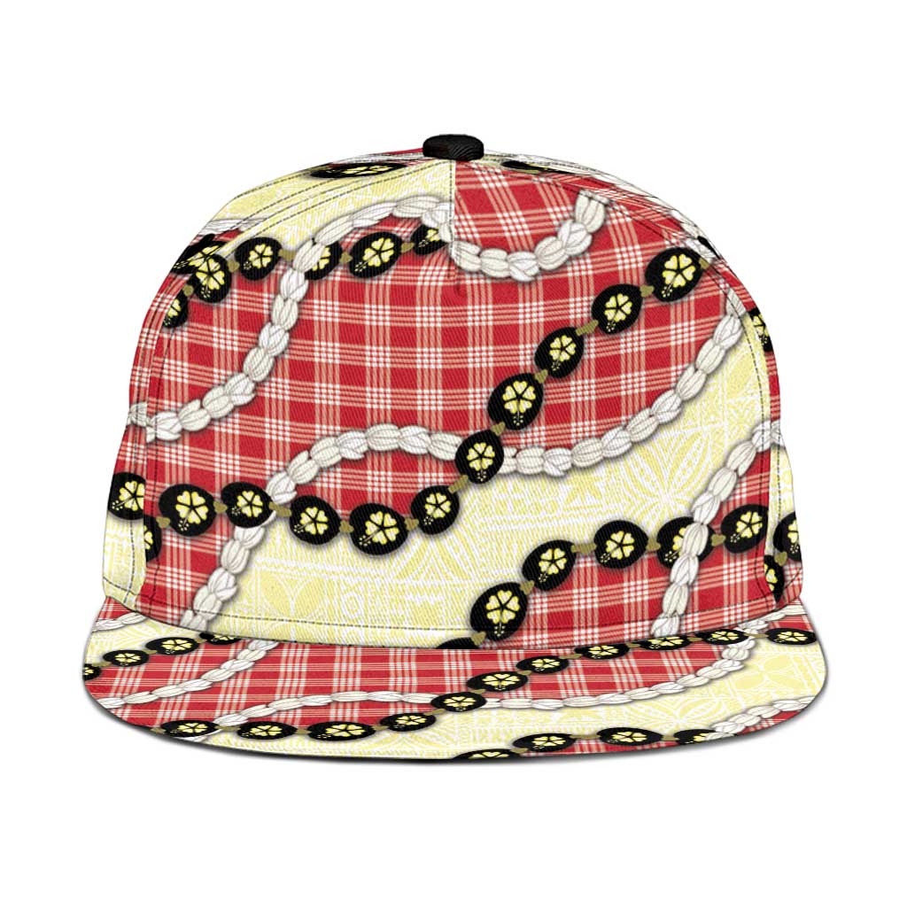 Red Palaka Hawaii Snapback Cap Kukui Nut Pikake Lei Hawaiian Tapa Pattern - Polynesian Pride