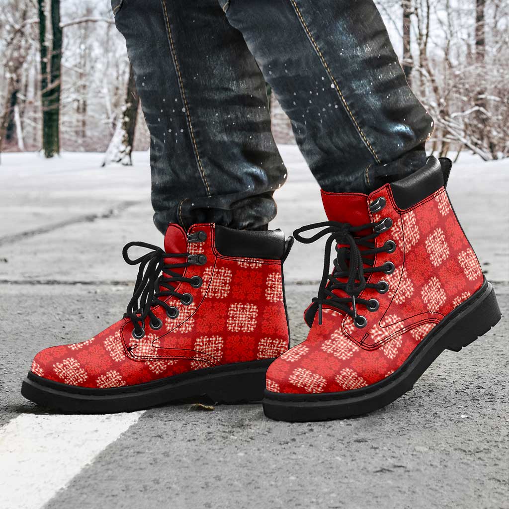 Red Palaka Quilt Hawaii All Season Boots Traditional Hawaii-plaid Pattern - Polynesian Pride