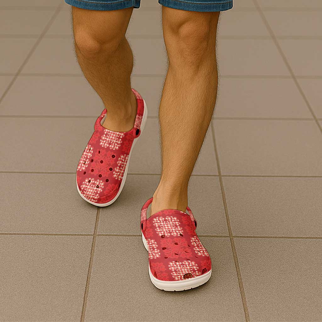 Red Palaka Quilt Hawaii Clogs Shoes Traditional Hawaii-plaid Pattern - Polynesian Pride