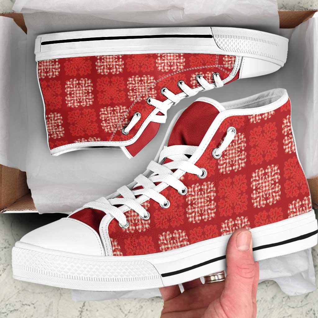 Red Palaka Quilt Hawaii High Top Shoes Traditional Hawaii-plaid Pattern - Polynesian Pride