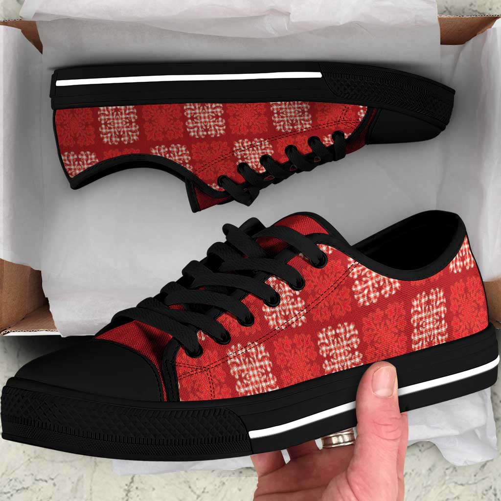 Red Palaka Quilt Hawaii Low Top Shoes Traditional Hawaii-plaid Pattern - Polynesian Pride