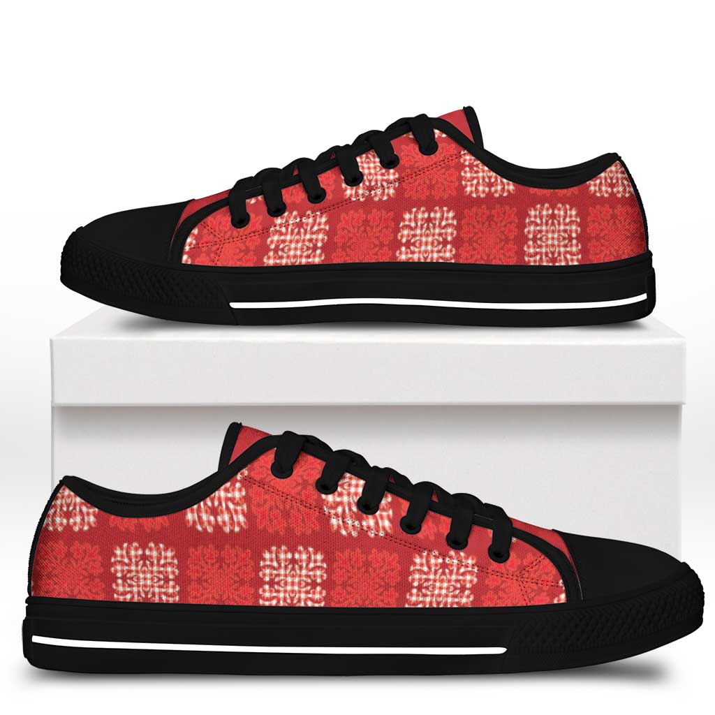 Red Palaka Quilt Hawaii Low Top Shoes Traditional Hawaii-plaid Pattern - Polynesian Pride