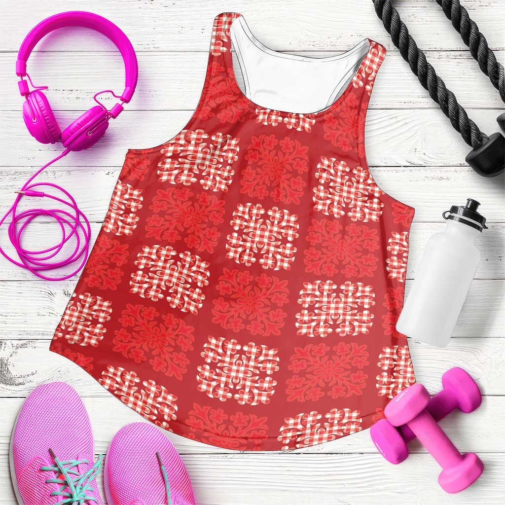 Red Palaka Quilt Hawaii Women Racerback Tank Traditional Hawaii-plaid Pattern - Polynesian Pride