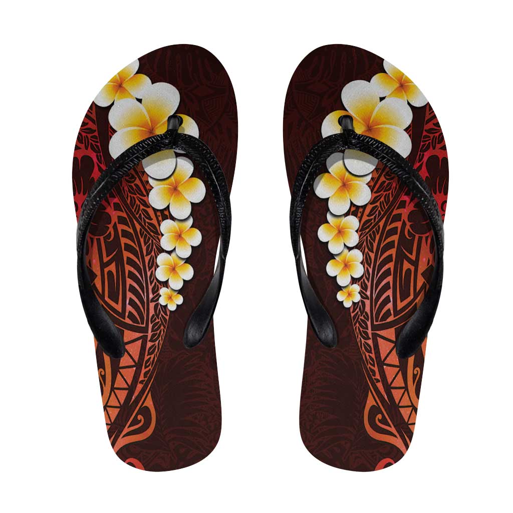 Red Polynesia Flip Flops Plumeria Tropical Leaves Galaxy Polynesian Art - Polynesian Pride