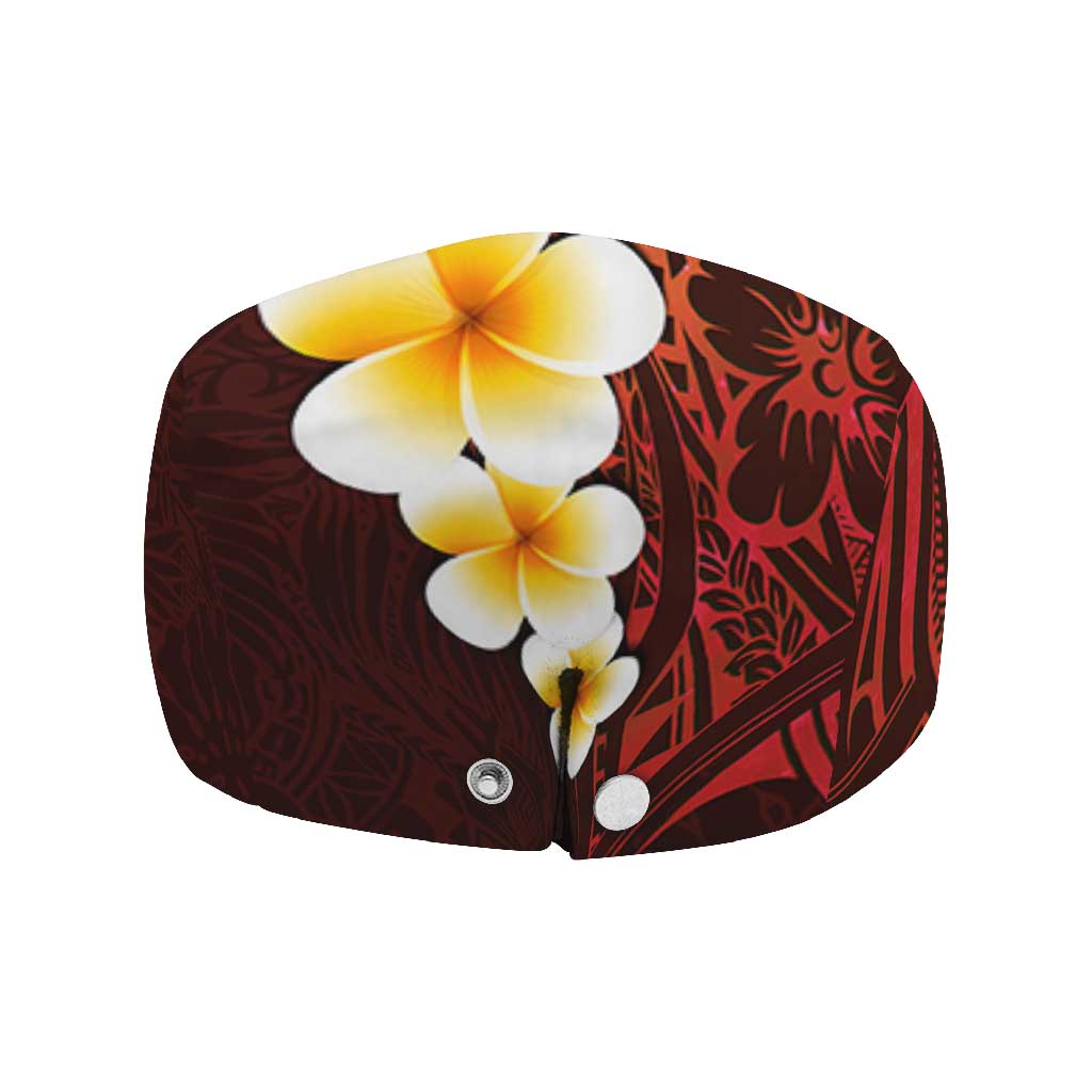 Red Polynesia Jeff Hat Plumeria Tropical Leaves Galaxy Polynesian Art - Polynesian Pride