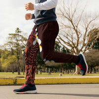 Red Polynesia Jogger Pants Plumeria Tropical Leaves With Galaxy Polynesian Art - Polynesian Pride