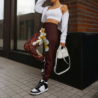 Red Polynesia Jogger Pants Plumeria Tropical Leaves With Galaxy Polynesian Art - Polynesian Pride