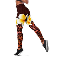 Red Polynesia Leggings Plumeria Tropical Leaves With Galaxy Polynesian Art - Polynesian Pride