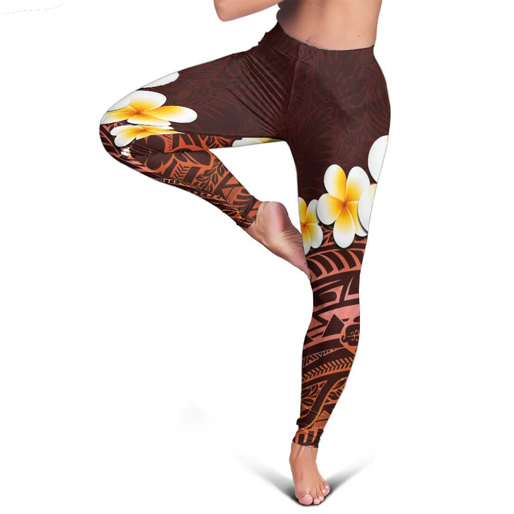 Red Polynesia Leggings Plumeria Tropical Leaves With Galaxy Polynesian Art - Polynesian Pride