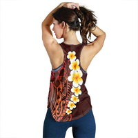 Red Polynesia Women Racerback Tank Plumeria Tropical Leaves With Galaxy Polynesian Art - Polynesian Pride