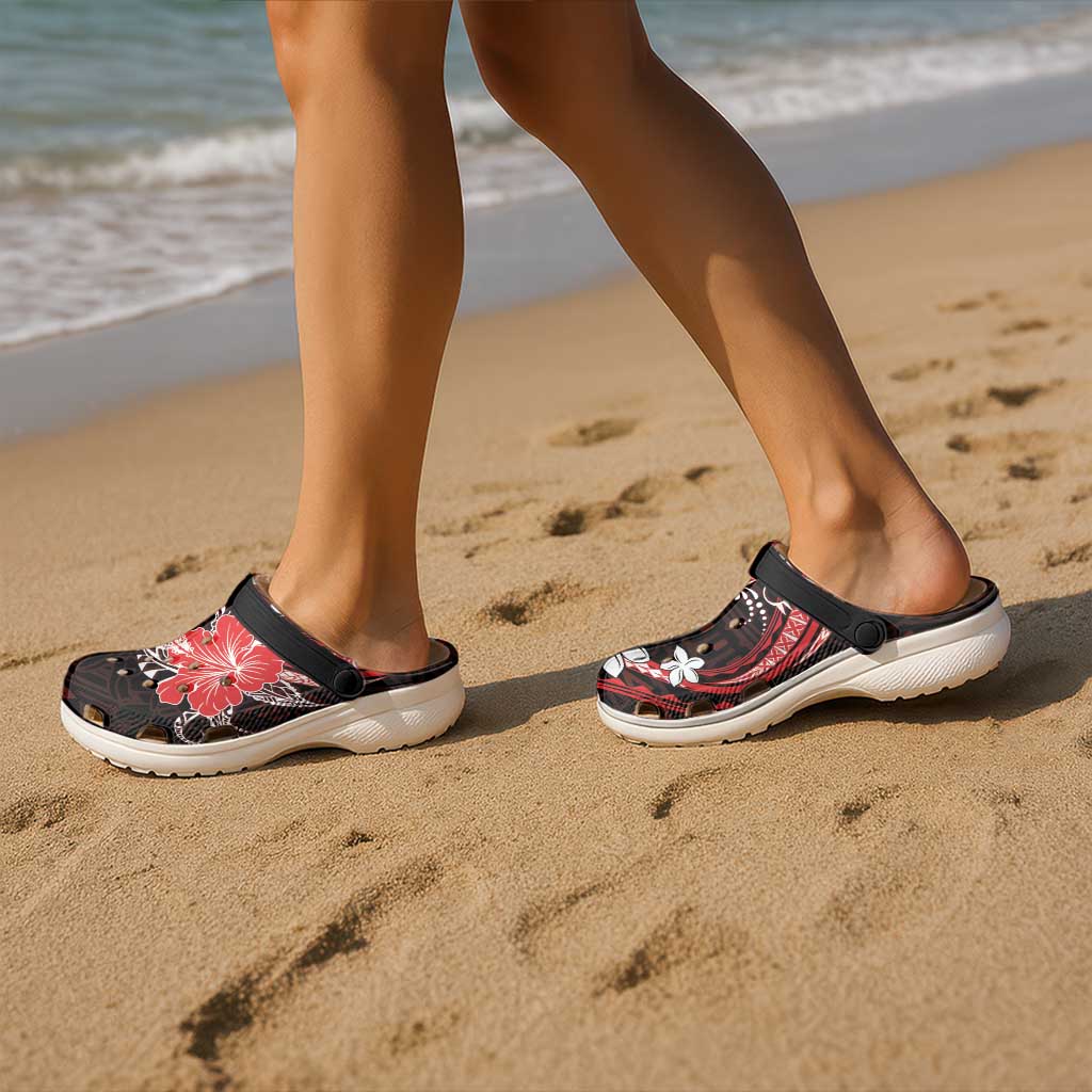 Red Polynesian Pattern With Tropical Flowers Clogs Shoes - Polynesian Pride