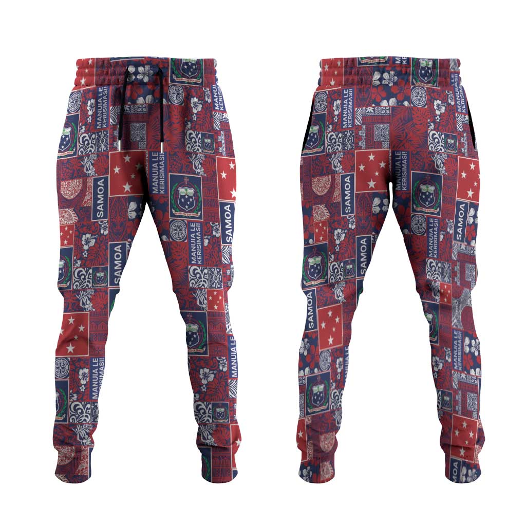 Red Samoa Manuia Le Kerisimasi Jogger Pants Pacific Patchwork Xmas Vibes - Polynesian Pride